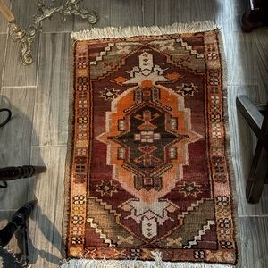 Burgundy, Orange, Cream Turkish Rug